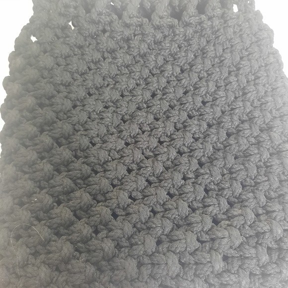 Vintage 60s 70s Black Macrame Woven Wood Handle Bag - Picture 5 of 5